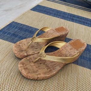 Gold Tory Burch Leather Thong Wedge Sandals